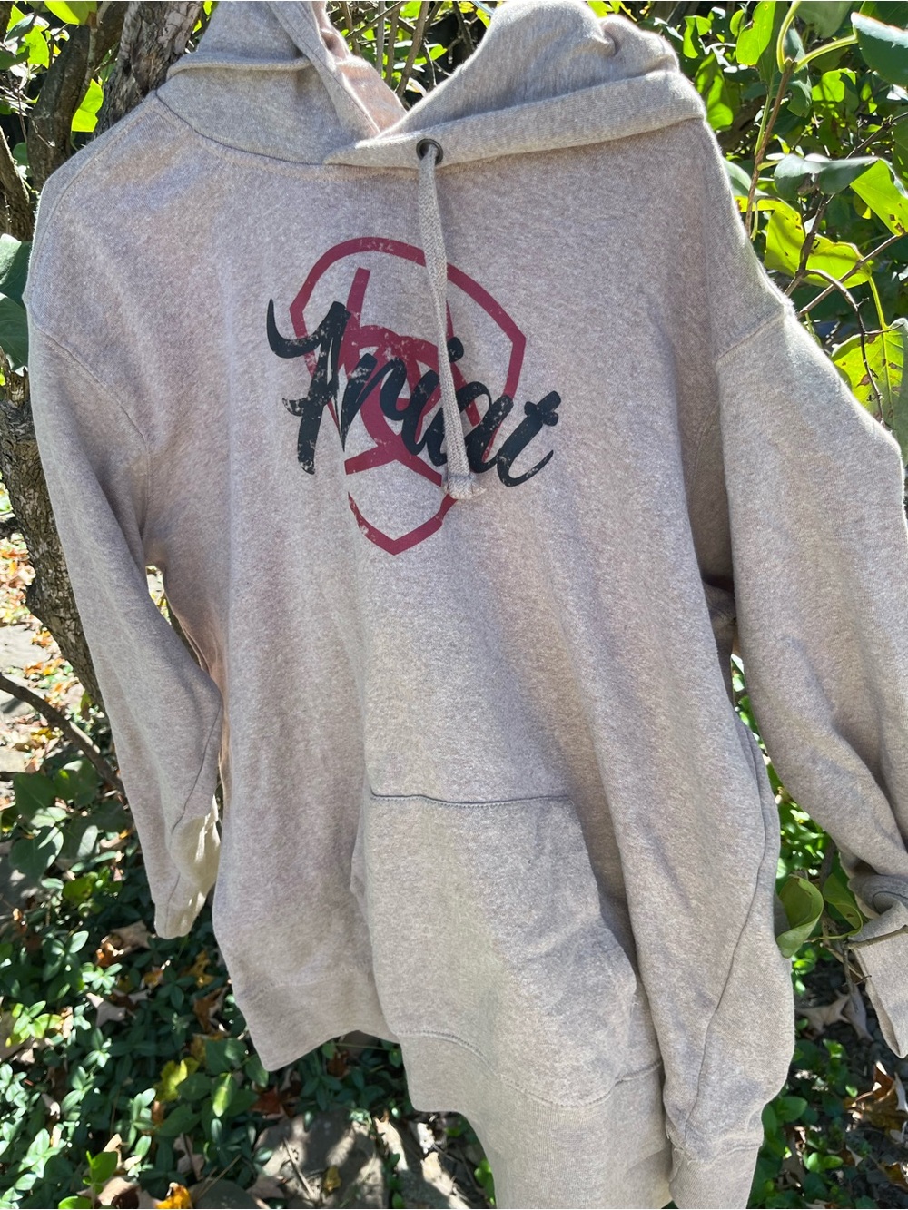 Ariat Taupe Hoodie Sweater with Maroon & Black Logo - Women's Cowl Pullover